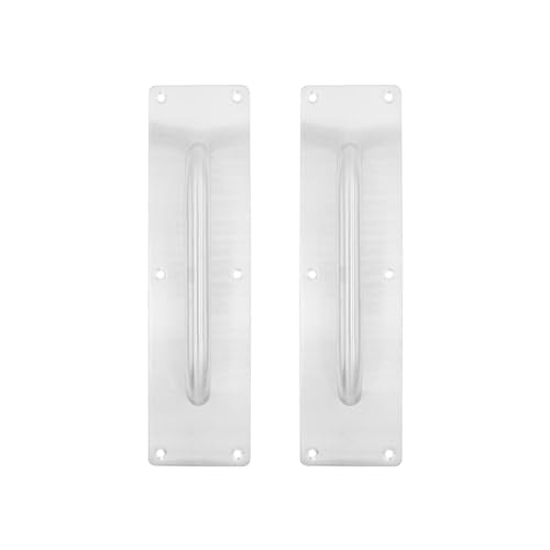 Pull and Push Plate Door Handle, Stainess Steel Door Handle Pull Plate,Silver Door Pull Plate with Handle for Barn Sliding Commercial Wooden Composite Fire Door,11.81 * 3.15''2 PCS - size: 300*80mm/11.81*3.15'' Silver