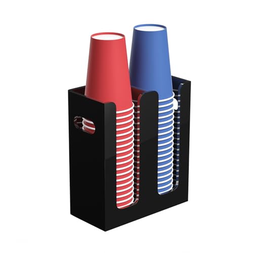 Disposable Coffee Cup Dispenser with Handles, Countertop or Wall Mount Hot/Cold Drink Cup and Lid Holder - Bathroom/Kitchen/Office Acrylic Cup Lid Storage Organizer (2 Compartments, Black) - color: Black, size: 2 Compartments