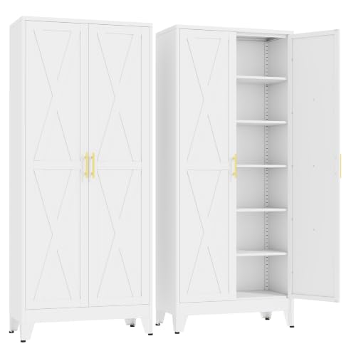 GAIOUS 74.8" Tall Kitchen Pantry Cabinet, Metal File Storage Cabinet White - color: White, size: 15.7"D x 31.5"W x 74.8"H