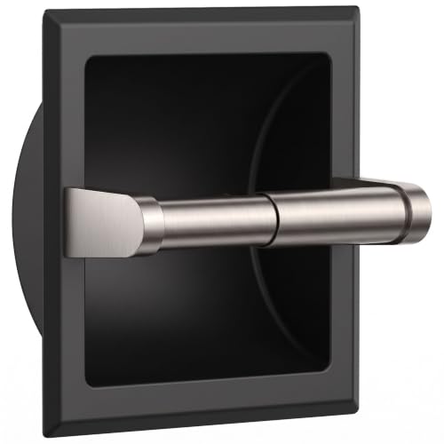 FORIOUS Recessed Toilet Paper Holder for Mega Roll, Black & Brushed Nickel - color: Black & Stainless Steel