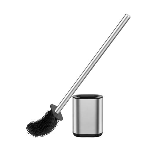 Sineng Silicone Toilet Brush Holder Set, Stainless Steel Toilet Bowl Brush - color: Stainless Steel1
