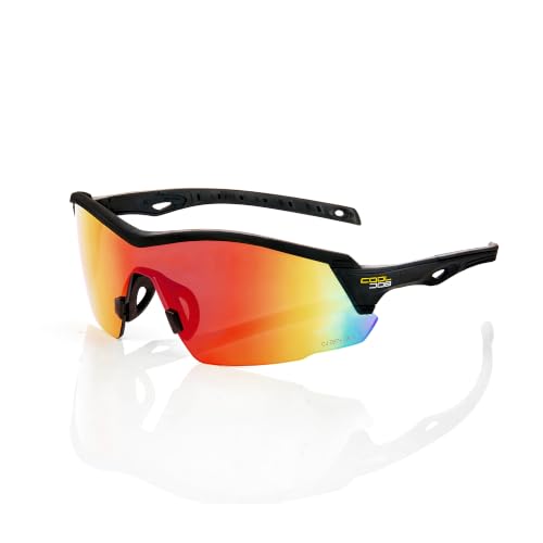 COOLJOB Safety Sunglasses with Tinted Wraparound Lenses, 100% UV Protection - color: Red