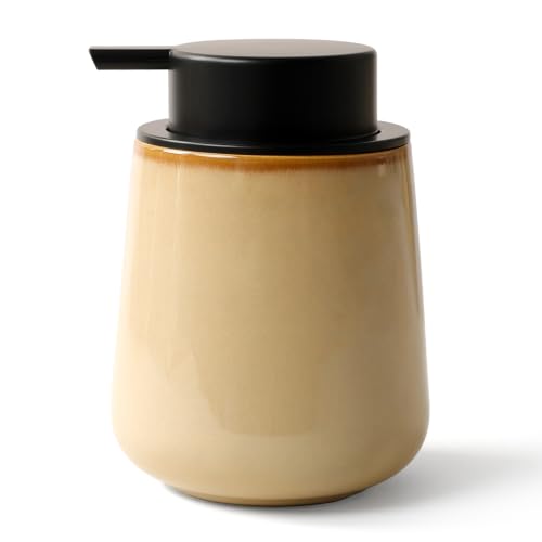 BosilunLife Hand Soap Dispenser - Ceramic Dish Soap Dispenser for Bathroom 12ounce Refillable Liquid Hand Wash Dispenser for Essential Oil, Lotion Soap, Coffee - color: Coffee