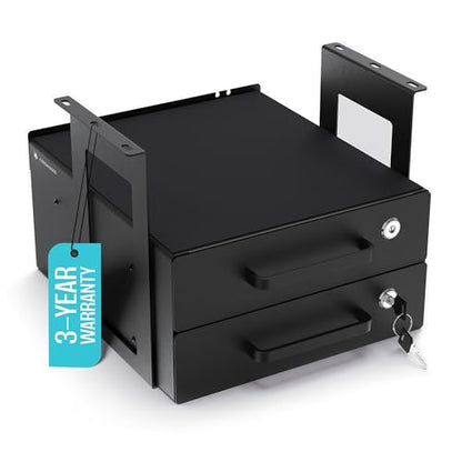 Under Desk Drawer Slide-Out – Lockable Metal Storage Drawers with Cable Management for Office & Home (Double, Bracketed) - size: Double (Bracketed)
