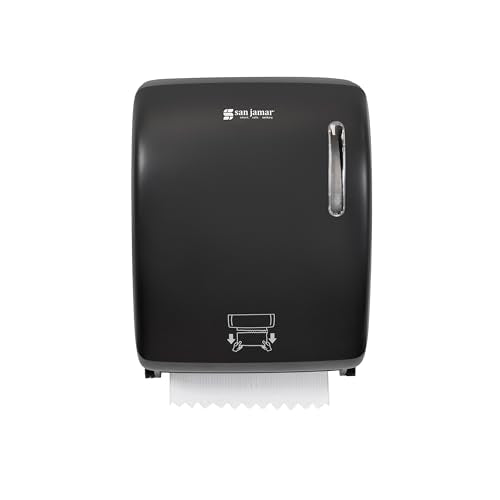 San Jamar Timeless Hands-Free Mechanical Paper Towel Dispenser, Black, Commercial Grade, Universal Roll Compatibility, Touchless Operation, for Bathrooms and Kitchens