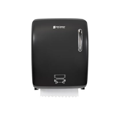 San Jamar Timeless Hands-Free Mechanical Paper Towel Dispenser, Black, Commercial Grade, Universal Roll Compatibility, Touchless Operation, for Bathrooms and Kitchens