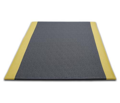 Guardian 24061001BY Soft Step Anti-Fatigue Floor Mat, Vinyl, 6'x 10", Black with Yellow Stripe - color: Black and Yellow, size: 120"L x 72"W x 0.4"Th