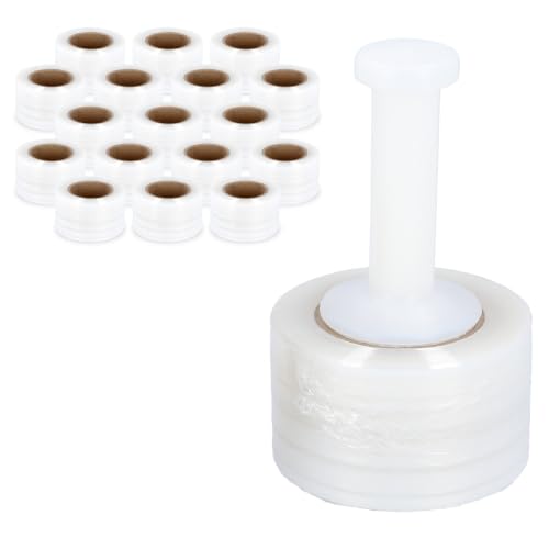 PSBM Mini Stretch Wrap with Plastic Handle 18 Rolls 3 Inch x 1000 Feet 80 Gauge Heavy Duty up to 500% Stretch Clear Plastic Wrap Industrial Strength Shrink Film for Moving, Packing & Shipping - 18