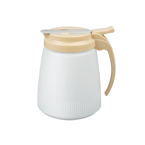 Restaurantware-Chef 101 32 Ounce All Purpose Syrup Dispenser, 1 Honey Dispenser - Beige Top, Stainless Steel Slide Cover, Plastic Pancake Syrup Bottle, Perfect For Diners, Restaurants, Home - color: Beige, size: 32 Ounces, style: 1 Count