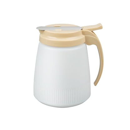Restaurantware-Chef 101 32 Ounce All Purpose Syrup Dispenser, 1 Honey Dispenser - Beige Top, Stainless Steel Slide Cover, Plastic Pancake Syrup Bottle, Perfect For Diners, Restaurants, Home - color: Beige, size: 32 Ounces, style: 1 Count