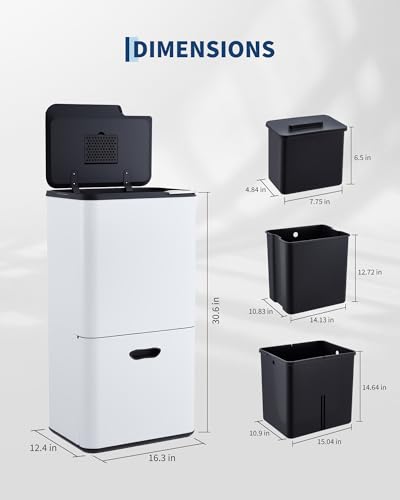 Garvee Dual Trash Can for Kitchen, 2 Compartment (33L + 28L) Garbage Can - color: White, size: 33L+28L