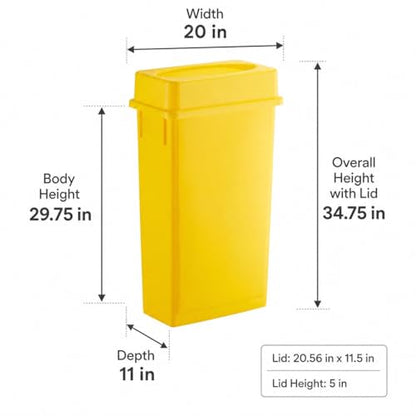 23 Gallon Slim Rectangular Commercial Trash Can, Heavy Duty Plastic Indoor Waste Bin for Kitchen, Office, Restaurant, School, Restroom & Janitorial Use (Yellow, with Lid) - color: Yellow