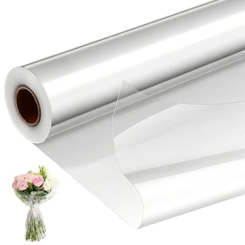 GcFoir Clear Cellophane Wrap Roll 34.5" Wide x 330 Ft Long, 3 Mil ThickPlastic Transparent Cello Wrapping Paper for Gift Baskets, Flower Bouquets, Large Cellophane Sheets for Arts & Crafts Food Safe - color: Clear, size: 34.5" x 330 ft