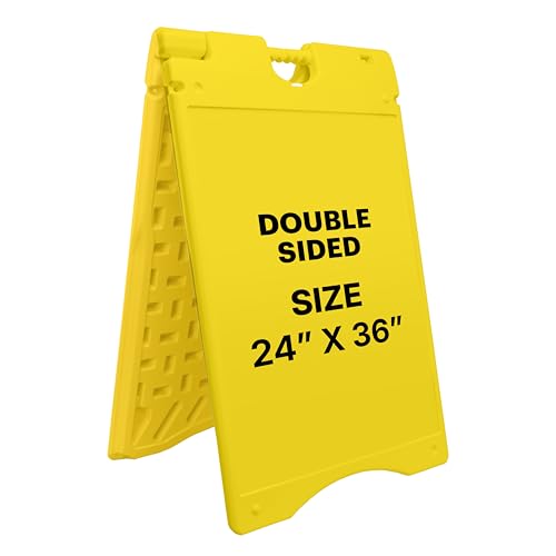 Jumbl Outdoor A-Frame Sandwich Signboard 24” x 36” Display Surface – w/PVC Sign Protector & Sand Fill Holes – Duel Display Signage Stand for Storefront Sidewalk Curb (Yellow) - color: Yellow
