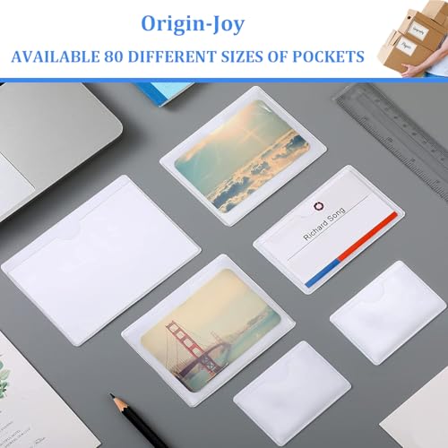 Origin-Joy 35 PCS Self Adhesive Index Card Pockets with Top Open, Clear Plastic Label Holder for Cards of Note, Library and Business, Adhesive Label Pockets & Card Holder (3.75 x 2 inch) - size: 3.75 x 2 inch, style: Horizontal