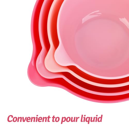 BoxedHome 4 Pack Nesting Mixing Bowl with Pour Spout and Handle, BPA free Microwave & Dishwasher Safe(Pink Gradient, 4 Pack with Handle) - color: Pink Gradient