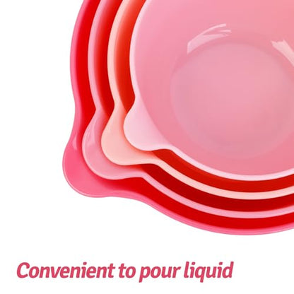 BoxedHome 4 Pack Nesting Mixing Bowl with Pour Spout and Handle, BPA free Microwave & Dishwasher Safe(Pink Gradient, 4 Pack with Handle) - color: Pink Gradient
