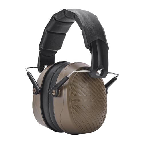 PROHEAR 038 Ear Protection Safety Earmuffs for Mowing, 28dB Noise Reduction Passive Hearing Protector, Compact Foldable Headset for Shooting Construction Power Tools, Brown - color: Brown