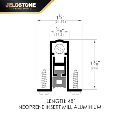 48'' Commercial Automatic Door Bottom, Mill Finish, 9/16" W x 1-3/8"H Aluminum Automatic Door Bottom, Full Mortise with Neoprene Insert, JS-4111RL - size: 48''