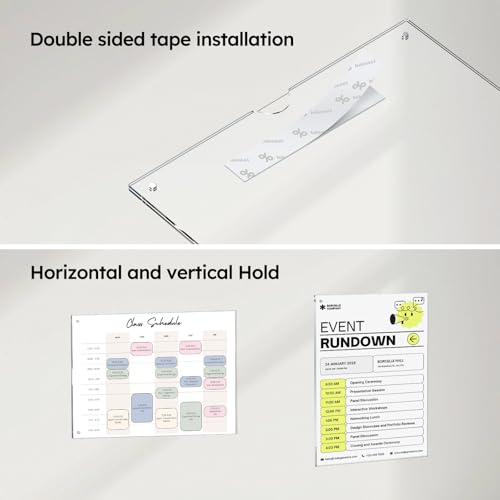 HIIMIEI Acrylic Sign Holder 8.5 x 11 Wall Mount with Paper Fixing Magnet and Double-Sided Tape, No Drilling Required (6 Pack) - Perfect for Office, Home, Store, and Restaurant