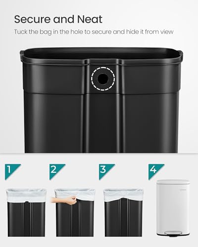 SONGMICS 13 Gallon (50 L) Trash Can, Stainless Steel, Step-On Pedal - color: White, size: 13 Gal.