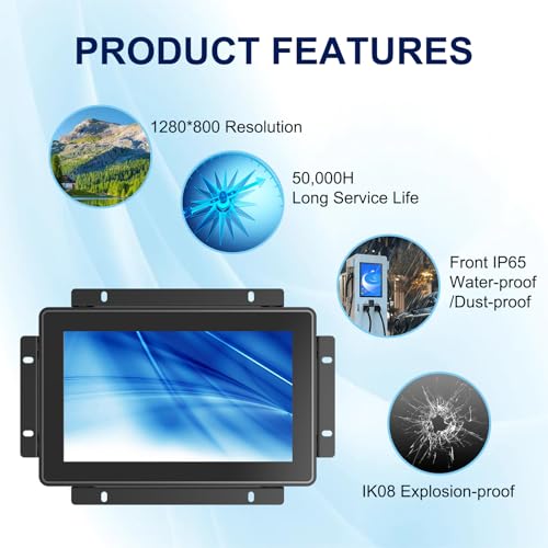 Industrial Capacitive Touch Display 8 Inch 24/7 Continuous Working Open-Frame Monitor, 1024x768 Capacitive LCD Monitor with VESA Mount for HMI Industrial Equipment - size: 8.0