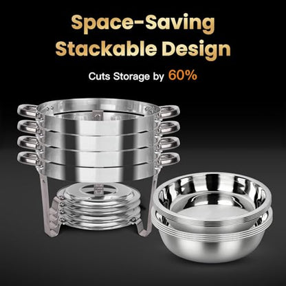Round Chafing Dishes Buffet 3 Pack 5QT Silver Stainless Steel Lid - size: Silver-3 PACK