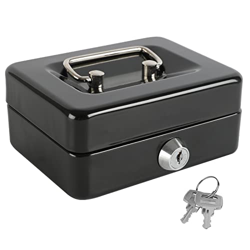 xydled Mini Cash Box with Lock, Metal Money Box, Steel Money Box, Black - color: Black, size: Small