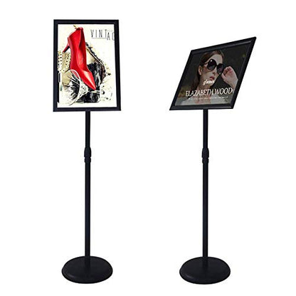 YDisplay Adjustable Sign Holder Stand with Base 11x17inches Aluminum Snap Open Frame Pedestal Sign Stand,Vertical and Horizontal View Sign Displayed, Round Base for Church Shool Office,Black - size: 11×17inches,1pack
