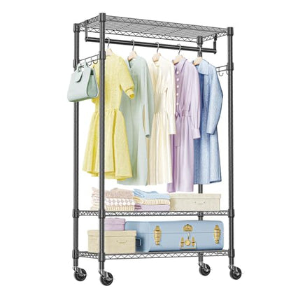 IZEUK Heavy Duty Rolling Garment Rack Wire Clothes Rack for Hanging Clothes (Black, 3 Tier with 2 Rod, 29.5" W x 15.7" D x 75" H) - color: Black, size: 3 Tier with 2 Rods, 15.7"D x 29.5"W x 75"H