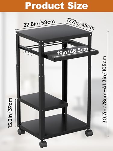 AV Presentation Cart with Keyboard Tray Mobile AV Cart Stand Metal Media Cart with Wheels for Projector Height Adjustable Computer Workstation Presentation Cart for School Classroom Office