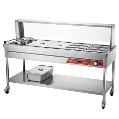 VEVOR Commercial Food Warmer, 8 Pans + 2 Pots Electric Steam Table, 1800W Professional Buffet Catering Food Warmer with Shield Undershelf Wheels, Stainless Steel Server for Party Restaurant - size: 8 Pans + 2 Pots