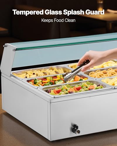 VEVOR Commercial Food Warmer, 1700W Electric Stainless Steel Steam Food Warmer with Glass Cover, 12-Pan Countertop Buffet Bain Marie with Soup & Perforated Ladles, for Catering, Restaurant & Party - size: 56.3 x 22.44 x 15.16 in