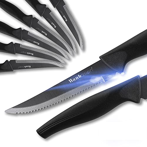 Wanbasion Black Steak Knives Set, Steak Knife Set Dishwasher Safe, Sharp Steak Knives Set for Kitchen with Ergonomic Handles - color: Black