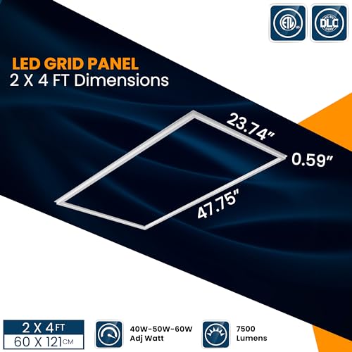 Nothing BUT LEDs 2x4 FT Edge-Lit Frame LED Panel Light, 5CCT Selectable 3000K-6500K & 40W/50W/60W, 7500LM, 0-10V Dimmable, Drop Ceiling Lights Grid Fixture, Damp Rated, ETL Listed, 100-277V, 4 Pack - size: 2x4 4Pack
