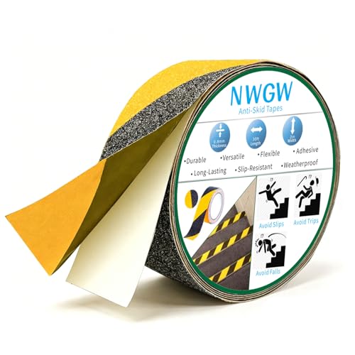Black & Yellow Anti-Slip Stair Treads Tape, 2" x35FT Heavy Duty Non-Skid Grip Tape for Indoor/Outdoor Steps, Bathroom & Pool - PVC Waterproof Safety Traction Tape - color: Yellow, size: 2 IN