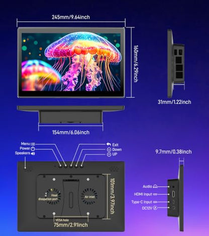 10.1 Inch Touchscreen for Raspberry Pi,5-Point,1920*1200 (inky black) - color: inky black