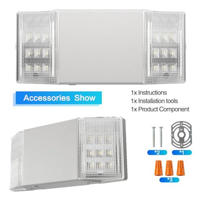 Spectsun 12 Packs Hardwired Emergency Exit Light Fixtures for Business, with Battery Backup, Two Head Adjustable LED Emergency Lighting, UL 924 Certified，AC 120/277V. - size: 12 Pack