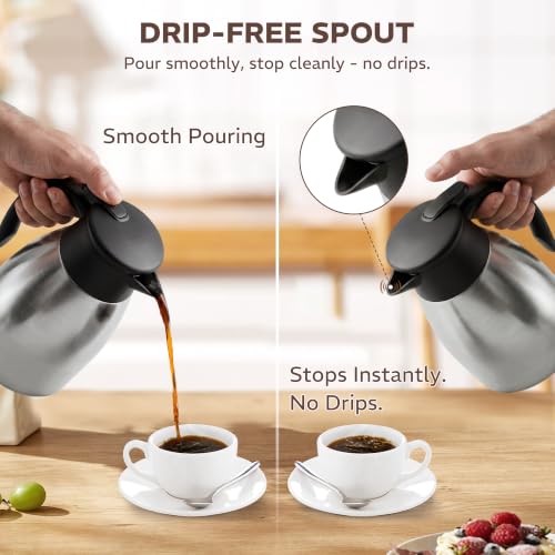 Thermal Coffee Carafe for Keeping Hot – 34OZ Insulated Small Coffee Pot - color: Stainless Steel, size: 34 Ounces