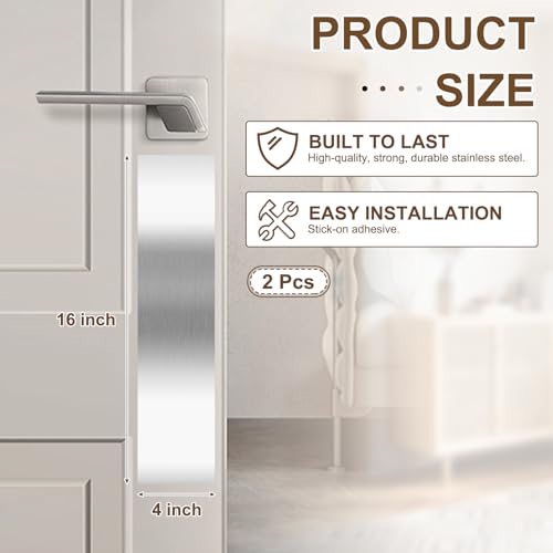 4 x 16 Inches Self Adhesive Door Push Plate,2 Pack - Silver - color: Silver, size: 4 x 16 Inch
