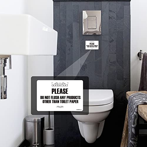 Flush Toilet Paper Only Sign 2 Pack 4" x 6" Acrylic Premium Finish Please Do Not Flush Signs,Durable, Include Adhesive Backing White