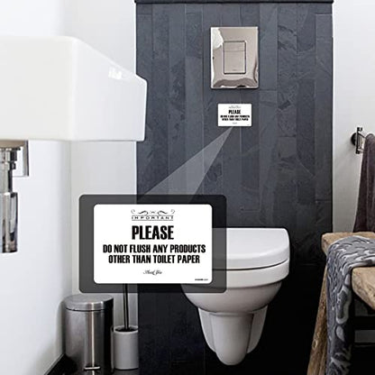Flush Toilet Paper Only Sign 2 Pack 4" x 6" Acrylic Premium Finish Please Do Not Flush Signs,Durable, Include Adhesive Backing White
