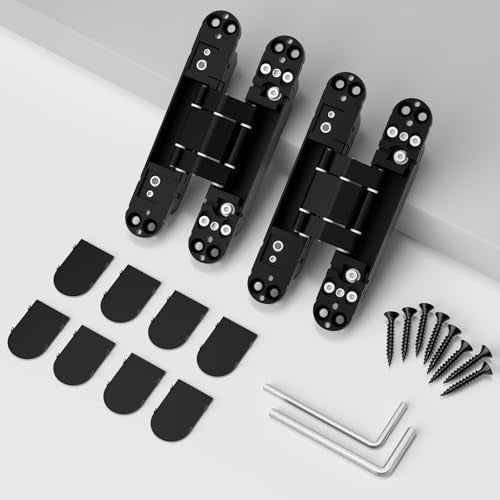 Hidden Door Hinge 2 Pack 6 inch 3 Way Adjustable 180° Black Concealed Hinge - color: Black, size: 6 Inch