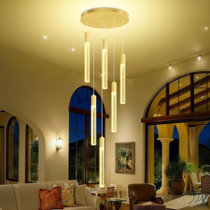 Luxury 6 Light Modern Crystal Pendant Light - 71" High Ceiling Gold LED Dimmable Pendant Light for Bedside Island Kitchen Living Room - color: Gold, size: 6-Light