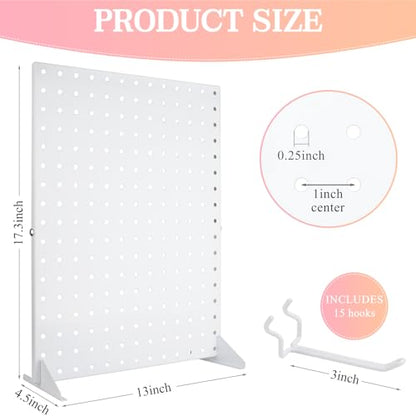 Peg Board Display Stand with 15 Hooks, Tabletop Metal Pegboard Shelf for Craft Shows & Fairs, Retail Stores, Vendors Arts and Crafts Finishing - 17x13Inch & White - color: White