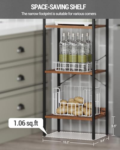 Hzuaneri Bookshelf, Book Shelf, Industrial Bookcase with 2 Hooks - color: Rustic Brown, size: 9.4"D x 15.4"W x 72.8"H