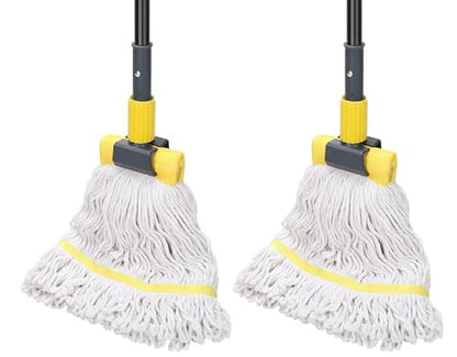 KeFanta 2 Pack Commercial Mop Heavy Duty Industrial Mop with Long Handle,60" Looped-End String Wet Cotton Mops for Floor Cleaning,Home,Kitchen,Office,Garage and Concrete/Tile Floor - size: 2 industrial mops - Yellow
