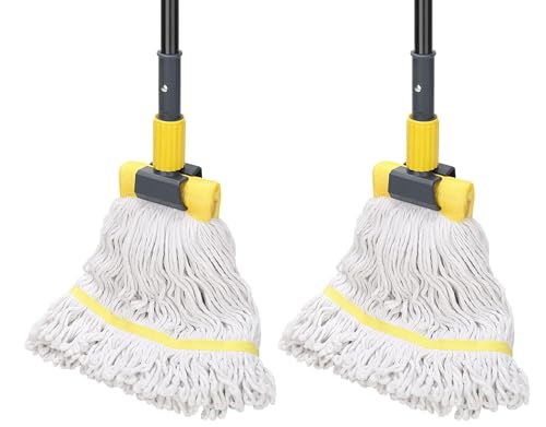 KeFanta 2 Pack Commercial Mop Heavy Duty Industrial Mop with Long Handle,60" Looped-End String Wet Cotton Mops for Floor Cleaning,Home,Kitchen,Office,Garage and Concrete/Tile Floor - size: 2 industrial mops - Yellow