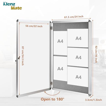 36"x24" Enclosed Bulletin Board Tamper-Proof Dispaly Case, Grey Fabric - color: Silver Frame / Grey Felt, size: 36" x 24"