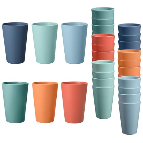 24 Pcs Unbreakable Plastic Cups Set, 14 oz Reusable Plastic Cups, Stackable Water Tumblers, Drinking Cup for Kitchen, Outdoor, BPA-free, Dishwasher Refrigerator and Microwave Safe (14 oz, 6 Colors) - color: 6-Dark Multicolor, size: 14 oz
